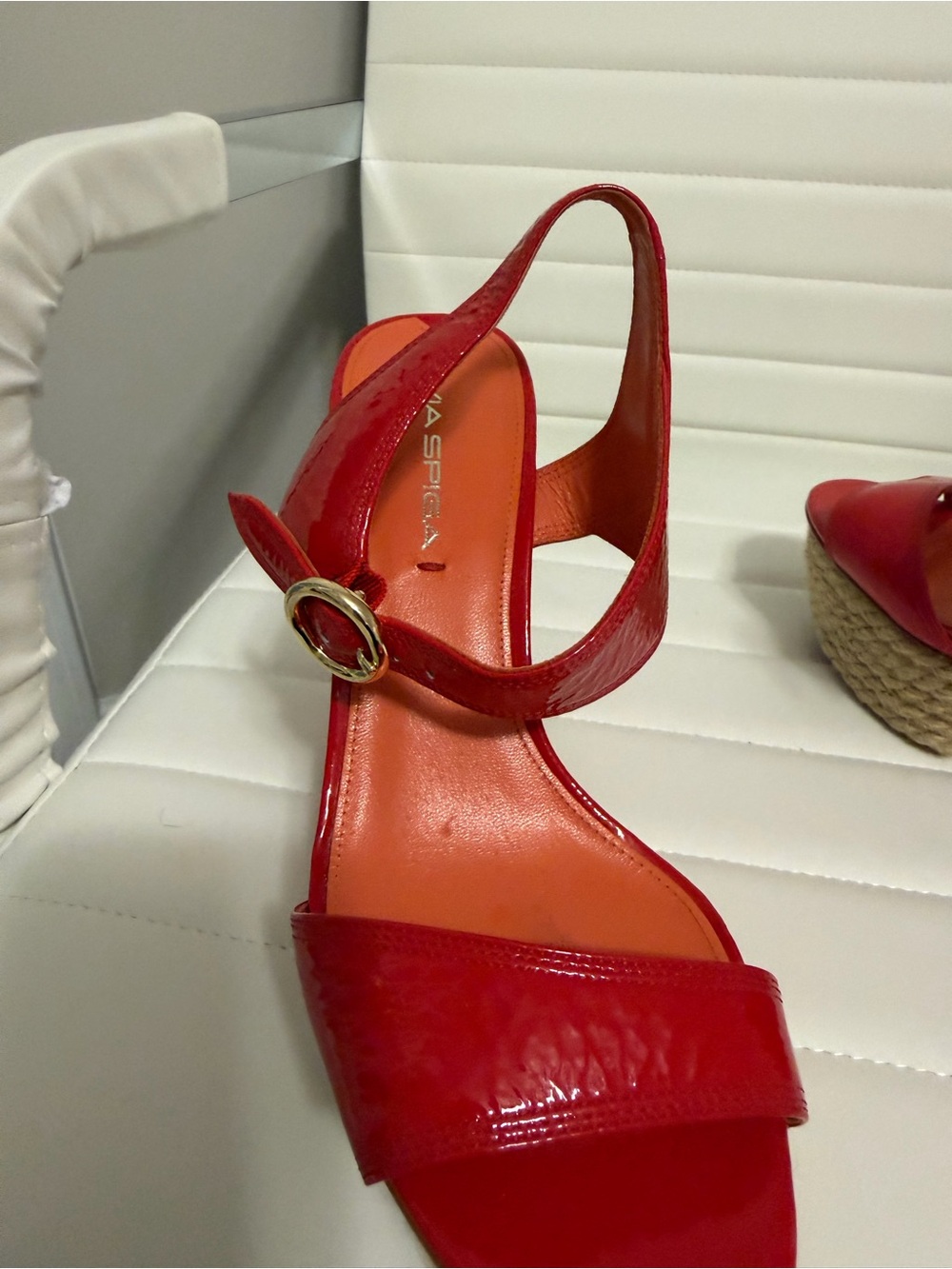 Via Spiga Red Patent Platform Slingback Heels - Picture 6 of 10